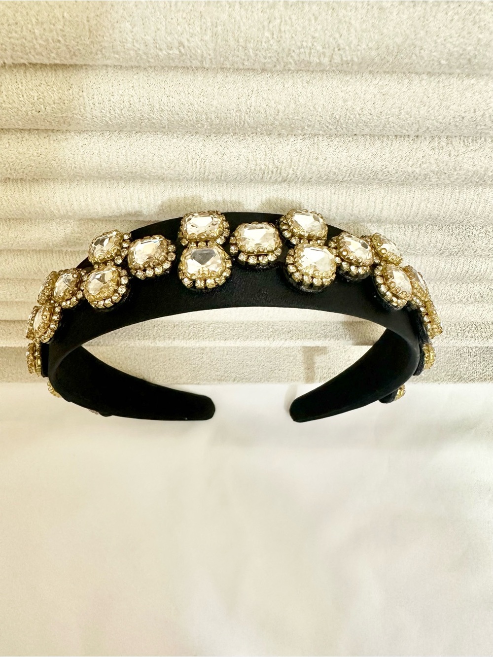 Handmade Chunky Black Jeweled Headband with Crystal Accents